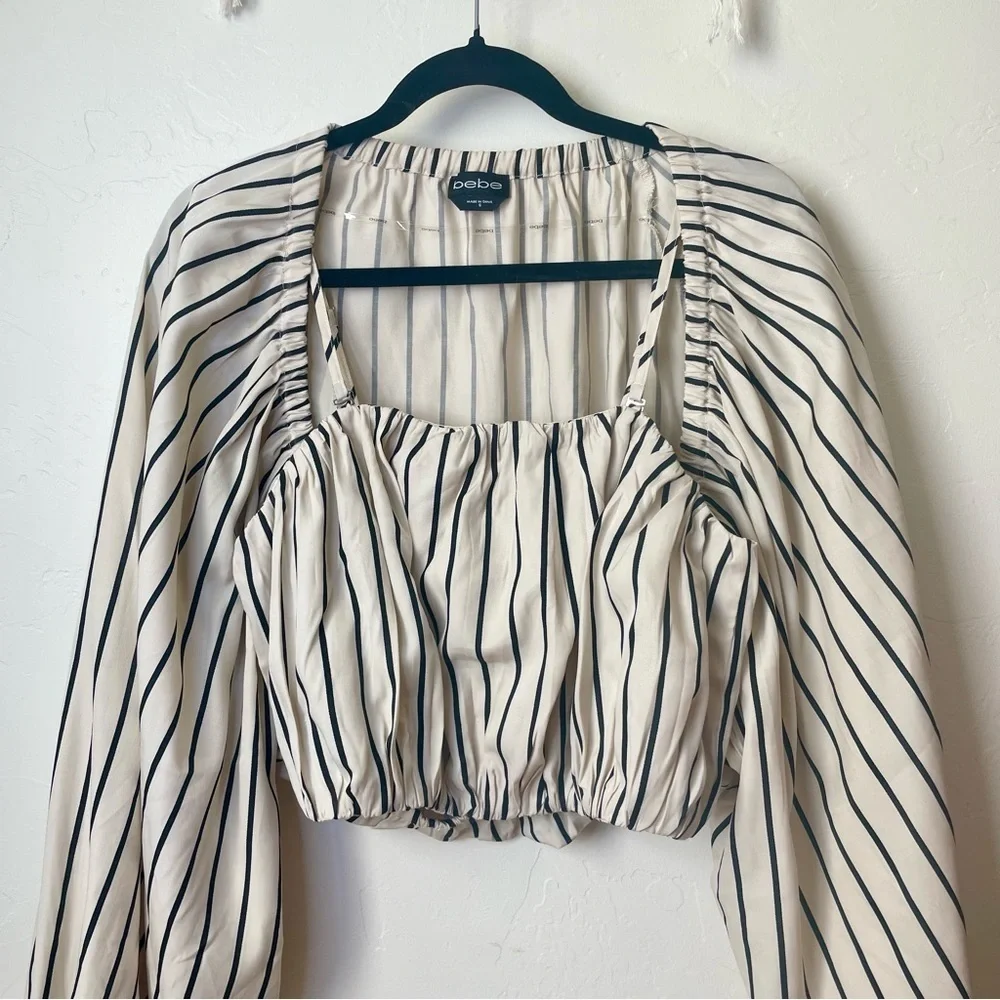 Bebe Twill Stripe Balloon Sleeve 2 Piece Bolero Set - Picture 6 of 14
